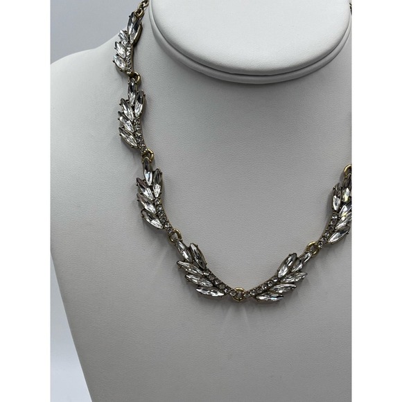 J. Crew Fan Feather Leaves Rhinestone Bling Collar Necklace‎ - Picture 2 of 14